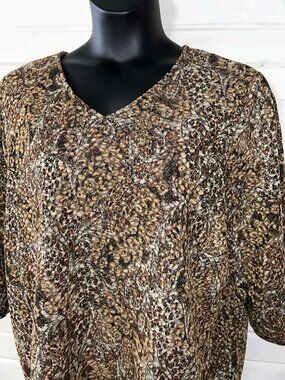 Maggie Barnes Sz PLUS 2X 22/24W Black Gold Metallic Knit V-Neck Tunic Top EUC